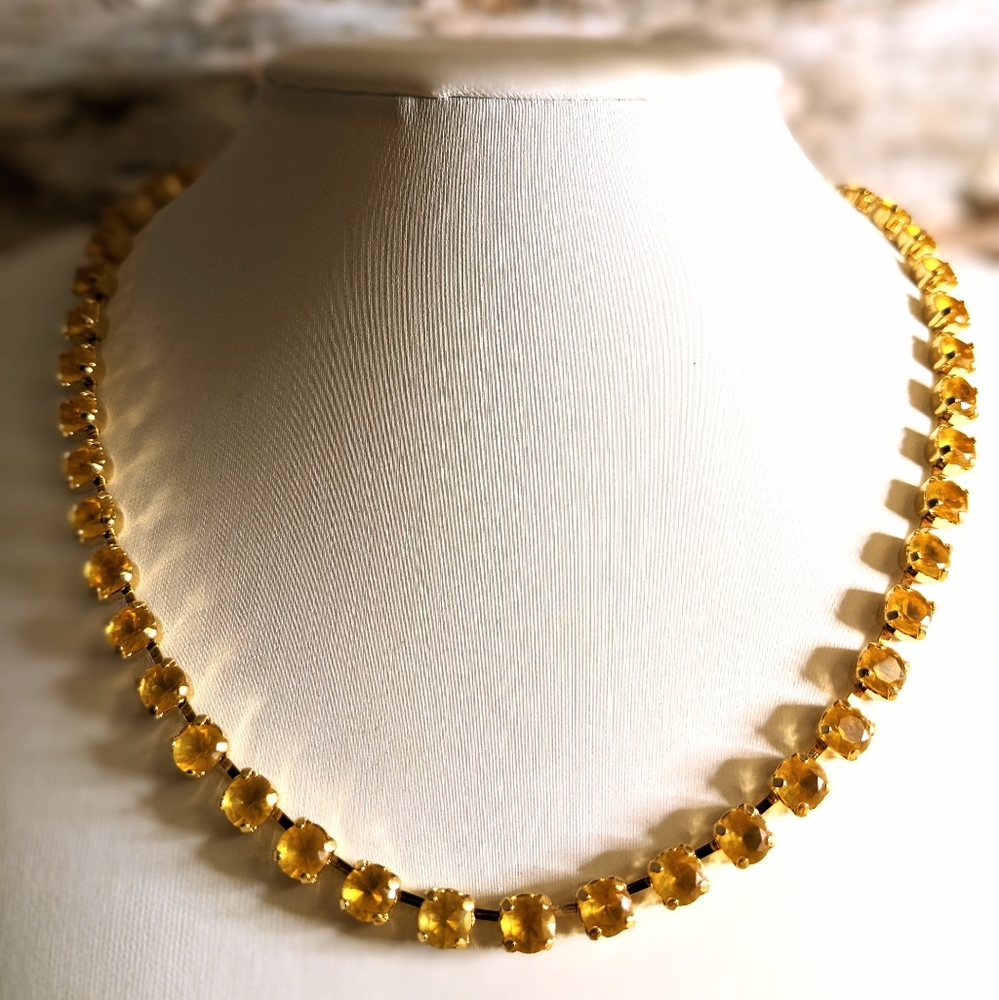 22.5 Carats Natural Citrine In Classic Gold Plated Tennis Necklace